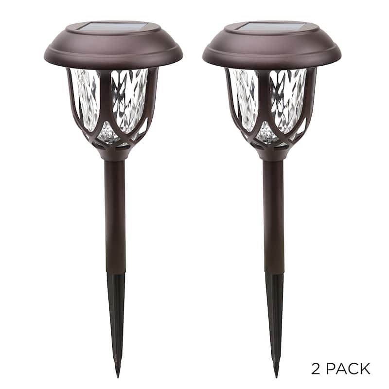 Alpine Corporation 17" Tall Super Bright High Lumen Outdoor Solar Powered Pathway Light Stakes, Bronze (Set of 2)