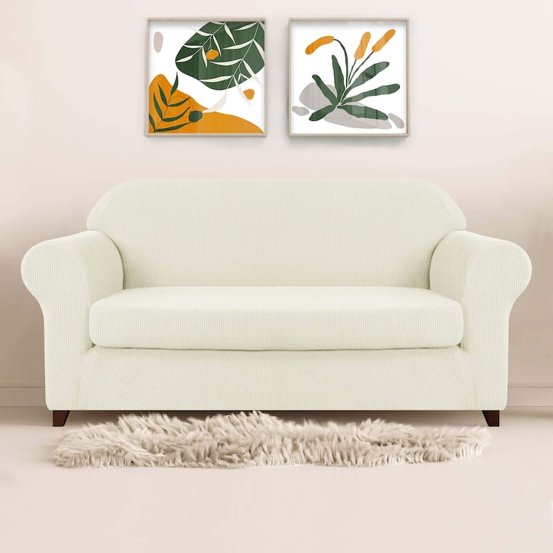 Subrtex 2 Piece Sofa Slipcover Stretch Spandex Furniture Protector - Ivory