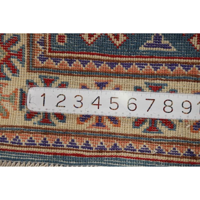 Blue Kazak Oriental Rug Traditional Hand-Knotted Wool Carpet - 2'0"x 3'0"