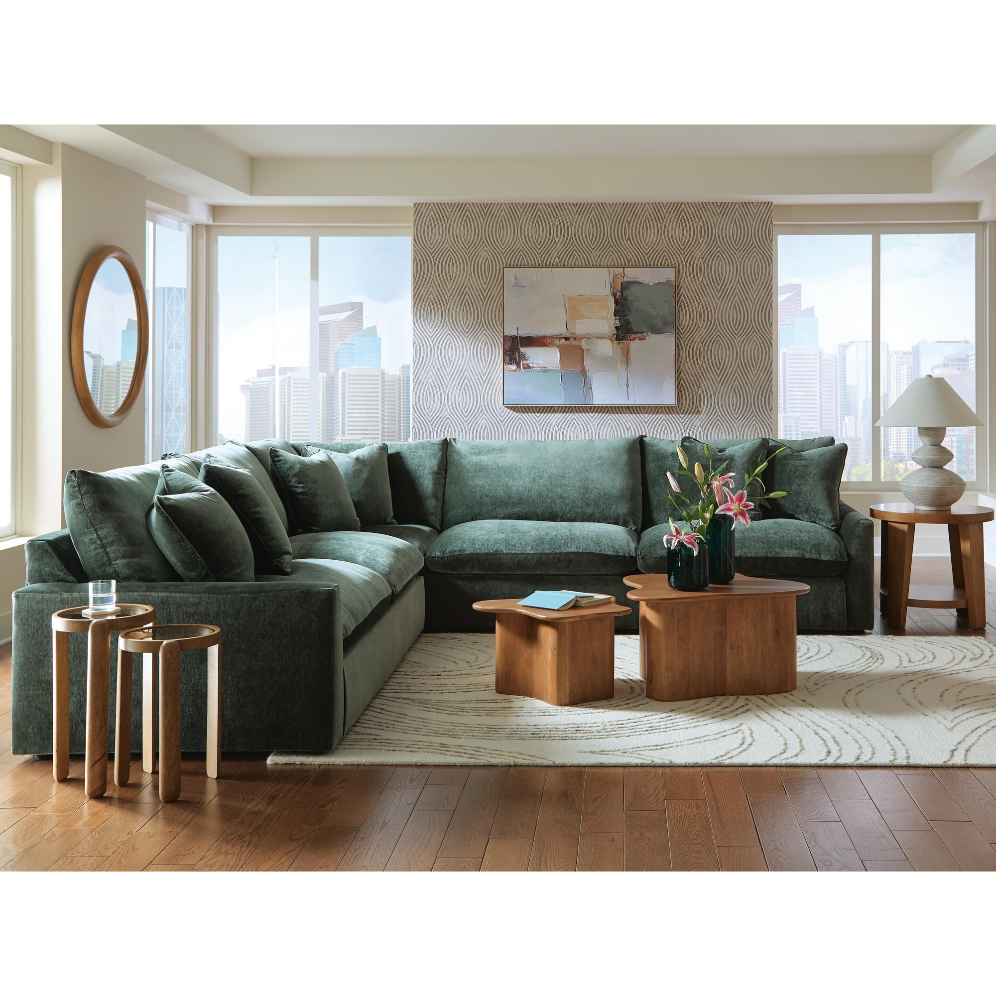 Signature Design by Ashley Carriage View Green 3-piece Sectional - 131" W x 131" D x 39" H