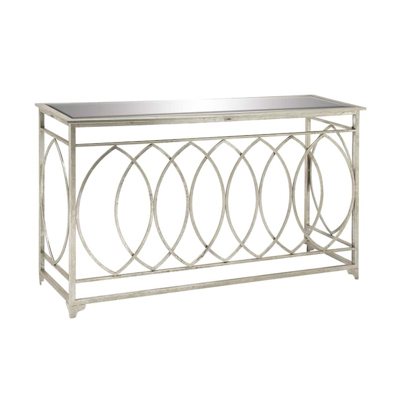 Metal Geometric Rectangular Console Table with Mirrored Glass Top - Silver - Roche River Decor - 16"Wx54"Lx32"H