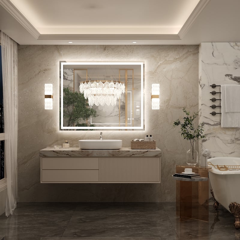 Frameless LED Front Light and Backlit 3 Colors Dimmable Anti-Fog Wall Bathroom Vanity Mirror