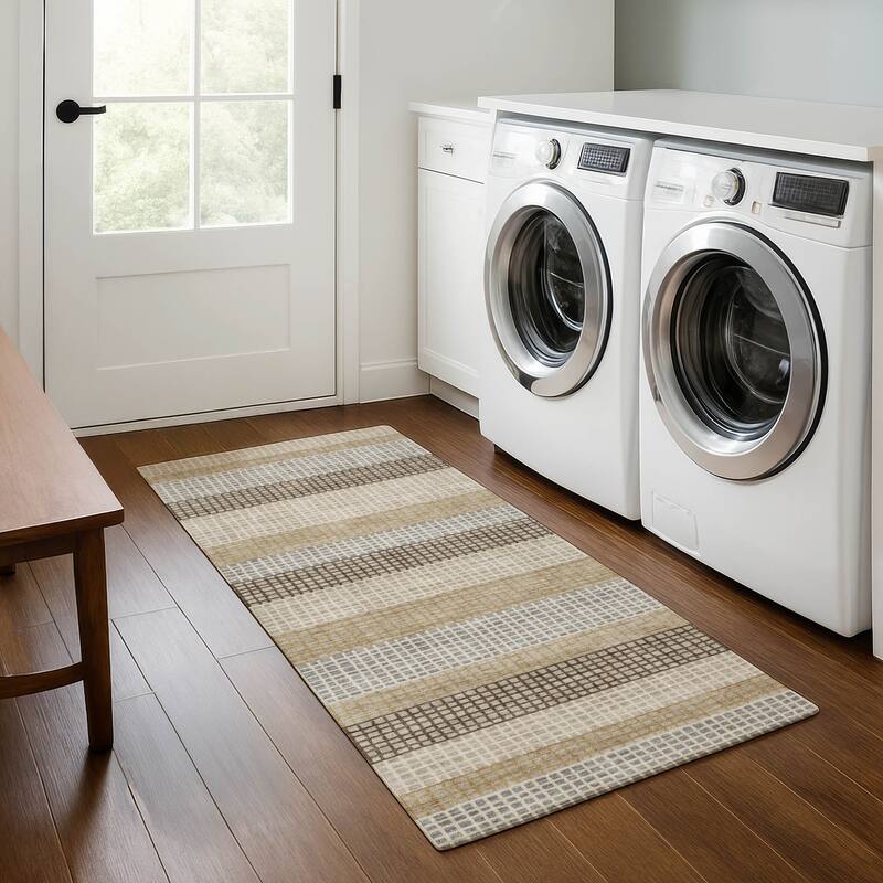 Premium Washable Super Soft Modern Stripe Mayfield Rug - Beige - 2'3" x 7'6"