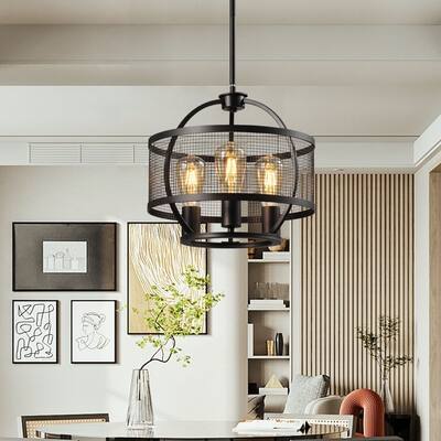 Maxax 3 - Light Lantern Drum Pendant with Wrought Iron Accents