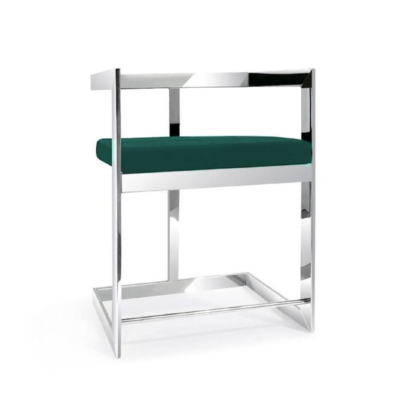 Velvet Stainless Steel Low Back Bar Chair with Armrests and Footrest