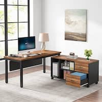 L-Shaped Computer Desk, 55 Inches Executive Desk with File Cabinet ...