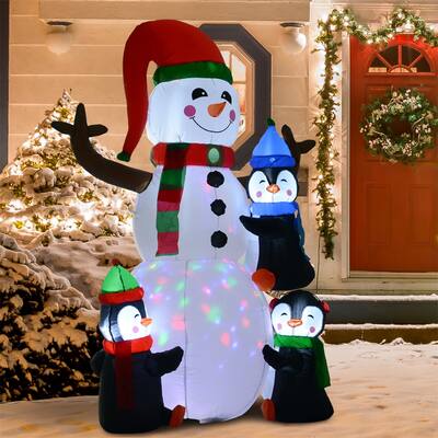 6ft Holiday Inflatable Penguin Display with Snowman and Multicolor LED Lights for Outdoor Yard Decor