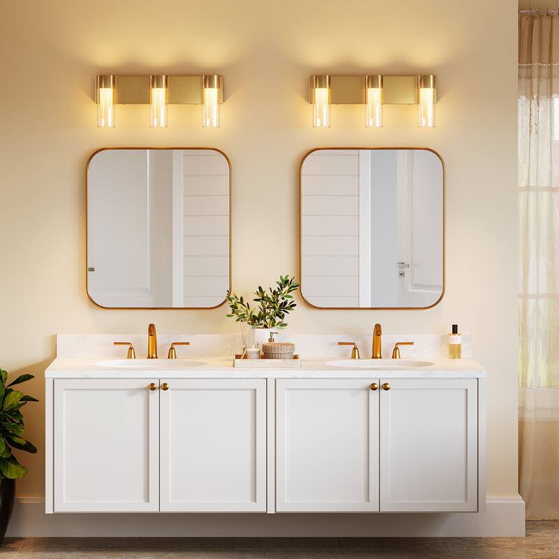 3-Light Vanity Lights Over Mirror, Wall Sconces with Clear Glass Shades for Bathroom Hallway Bedroom