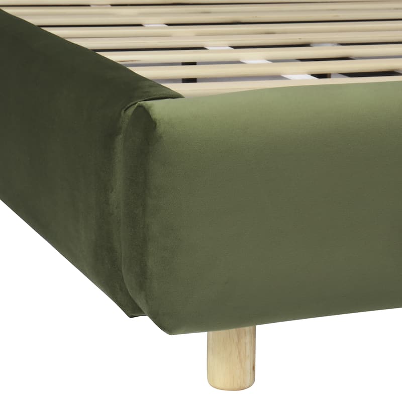 Upholstered Platform Bed Frame Thick Curve-shaped Low Profile Wingback Bed Built-in Metal Frame with Wooden Slats Support