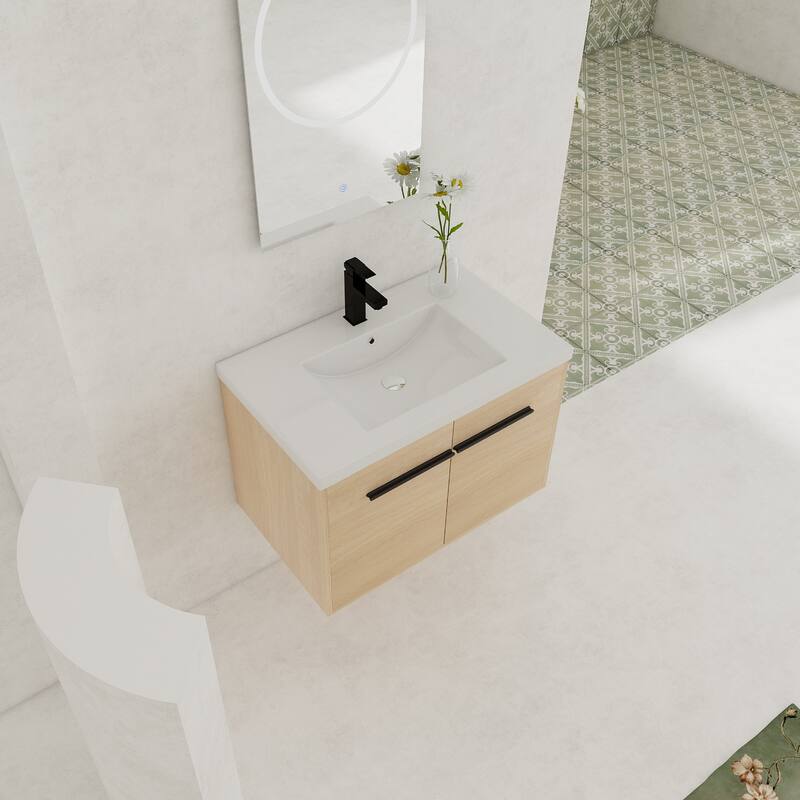 GDFStudio - Levistar Modern Wall-Mounted Bathroom Vanity Set with Scratch-Resistant Resin Sink & Soft Close Doors
