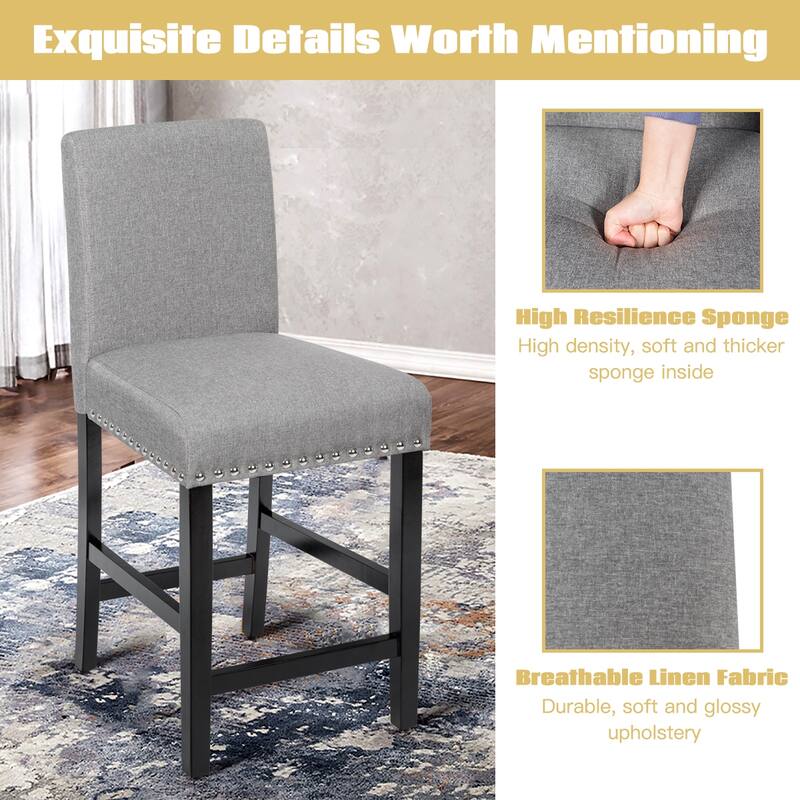 Costway Set of 2 25'' Kitchen Breakfast Chairs Nailhead Bar Stools