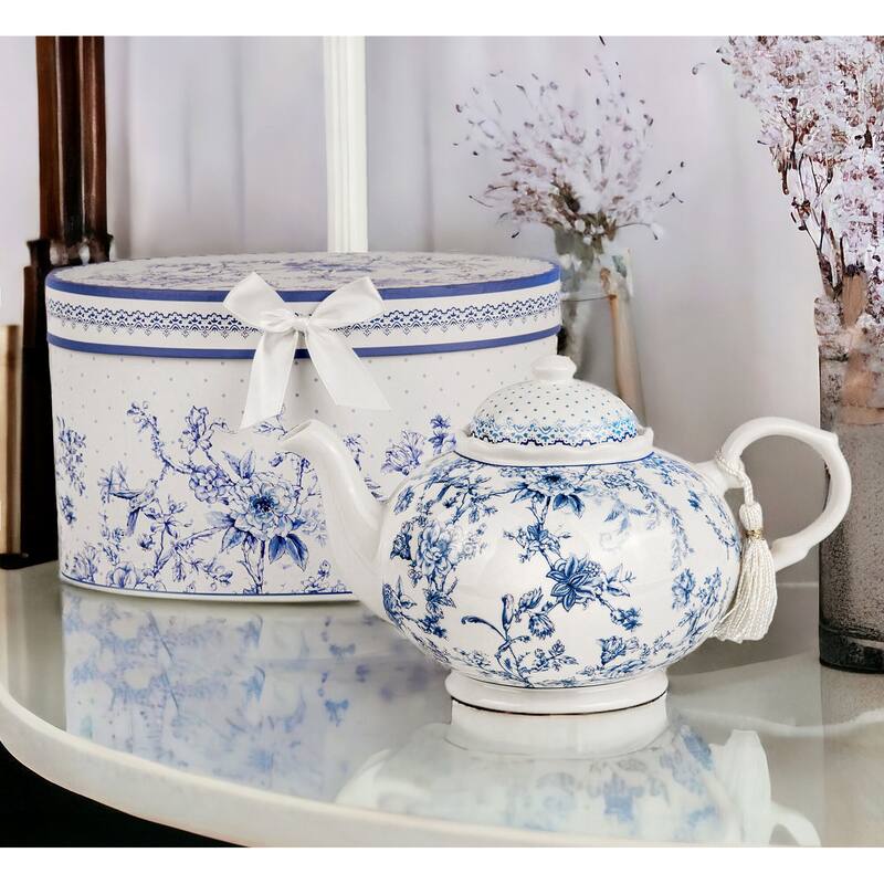 STP Goods Blue Flowers Bone China Tea Set for 2. in Gift Box