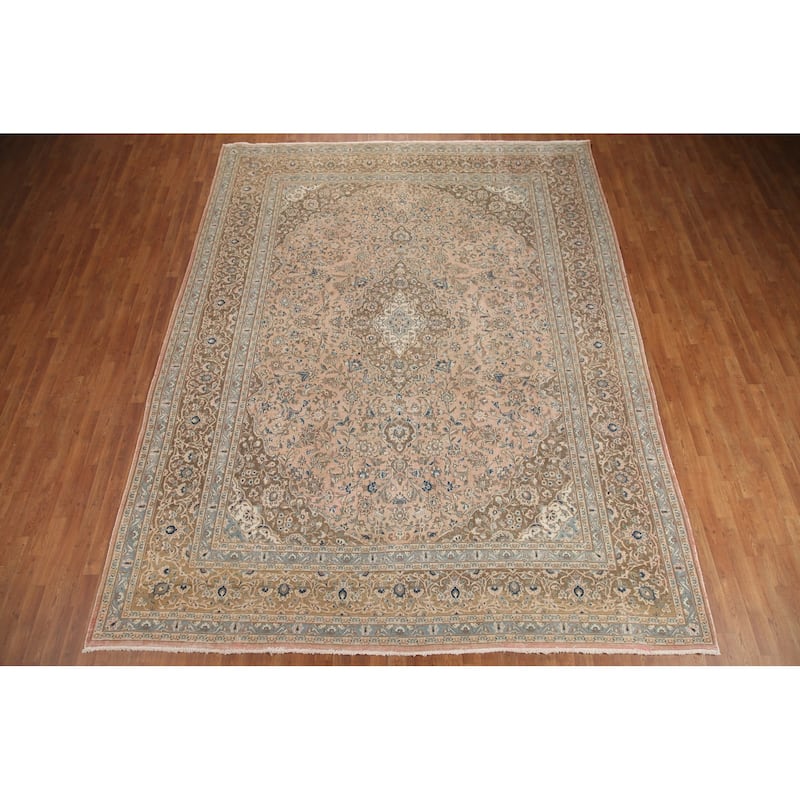 Hand Knotted Oriental 100% Wool Carpet Traditional Floral Pink Mashad Area Rug - 12' 5'' X 9' 7''