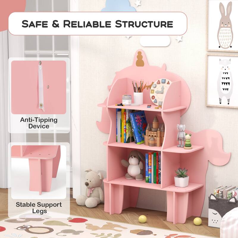 Costway Unicorn Bookcase for Kids 3-Tier Toy Storage Organizer with - See Details