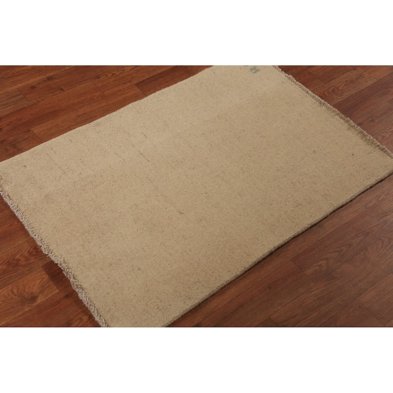 Solid Gabbeh Oriental Foyer Rug Hand-Knotted Wool Carpet - 2'0"x 2'11"