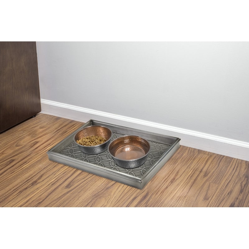20" Double Circles Boot Tray for Boots, Shoes, Plants, Pet Bowls, and More, Dark Zinc, Gray Finish by Good Directions