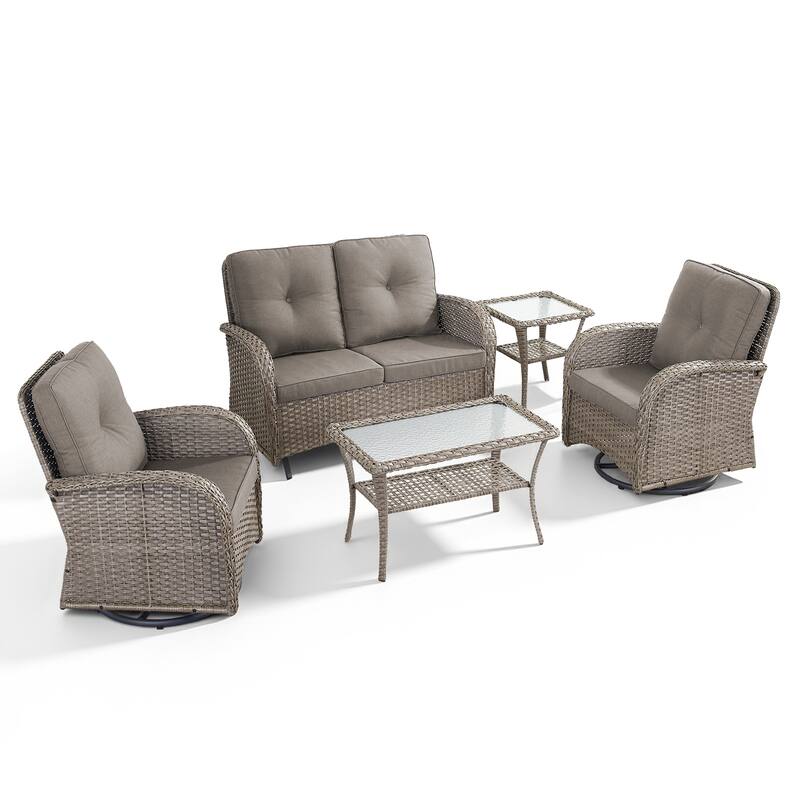 Gymojoy Outdoor Wicker Patio Furniture Loveseat Glider & Chair Set Weather-Resistant