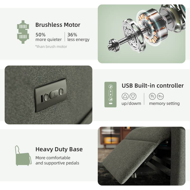 Power Recliner Chair for Adults - Modern Fabric Electric Recliner / Footrest, Padded Seat - Space-Saving Design