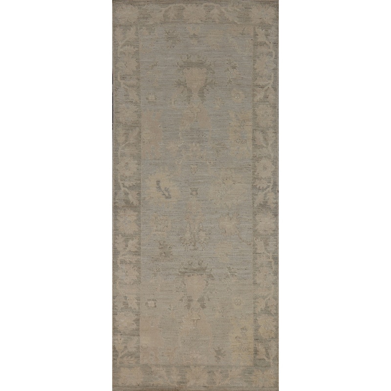 Hand Knotted Oriental 100% Wool Carpet Transitional All-Over Beige & Ivories Oushak Runner Rug - 8' 4'' X 3' 0''