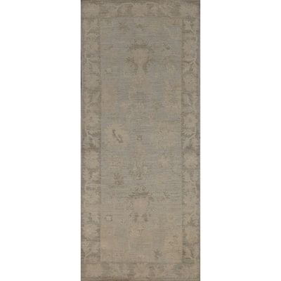 Vegetable Dye Oushak Turkish Runner Rug Hand-Knotted Wool Carpet - 3'0" x 8'4"