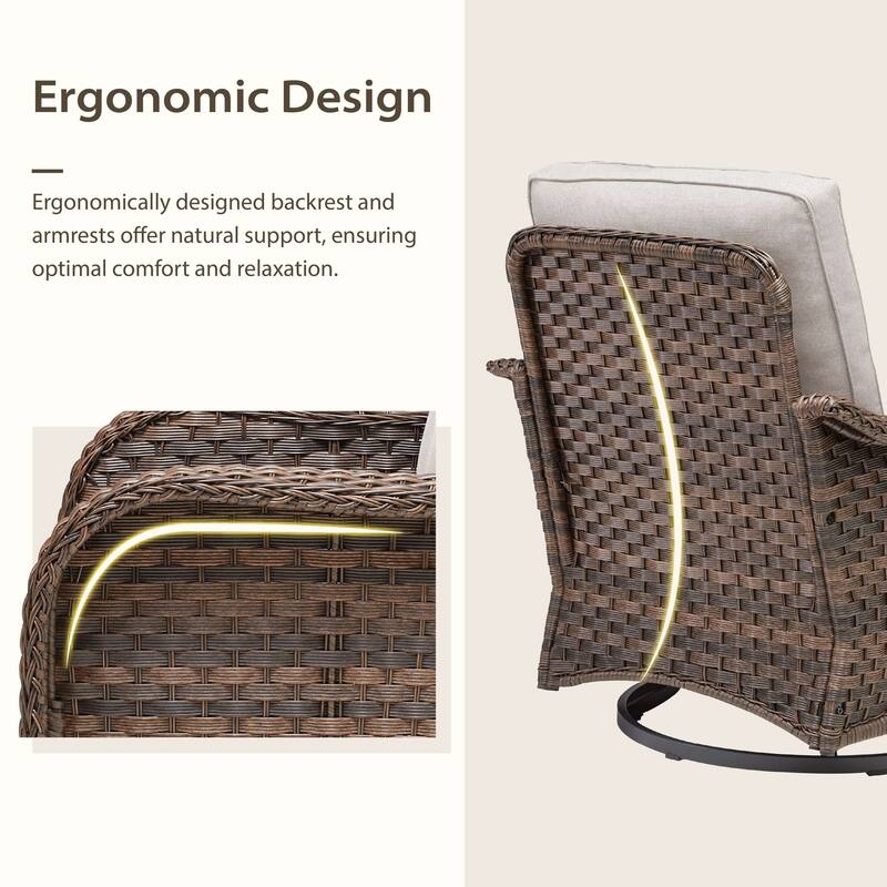 Cavira Brown Wicker Outdoor Patio Swivel Glider Chairs with Olefin Cushions (2-Pack)