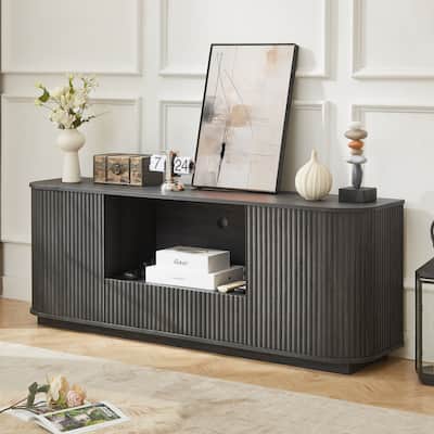 TV Cabinet with Wave Pattern Fronts, Storage Cabinet with Pressed Spring Doors, Accent Cabinet with Vertical Stripe