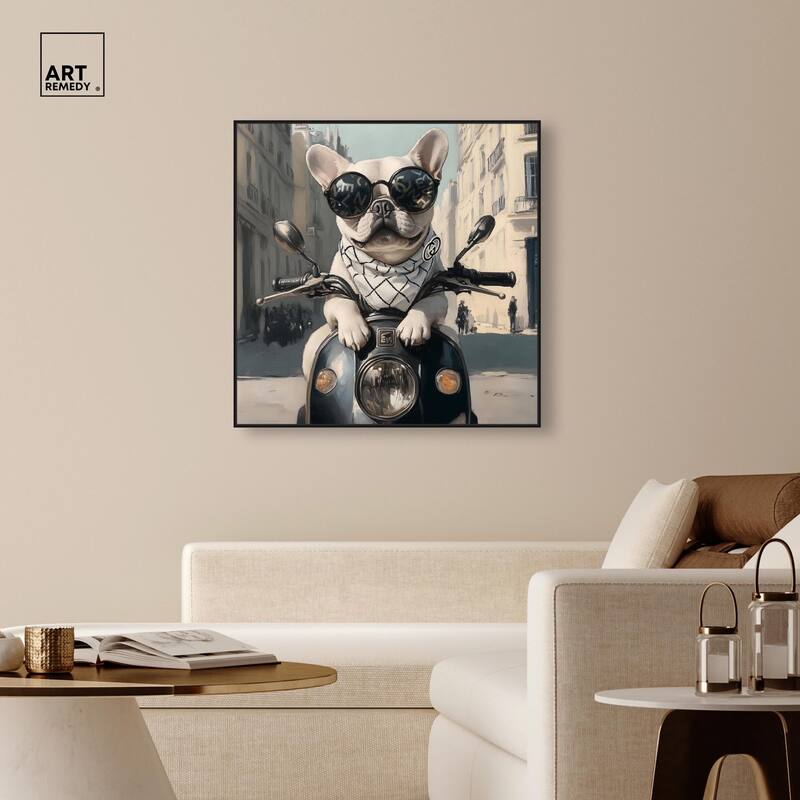 Frenchie on a Scooter Drive Canvas by Art Remedy