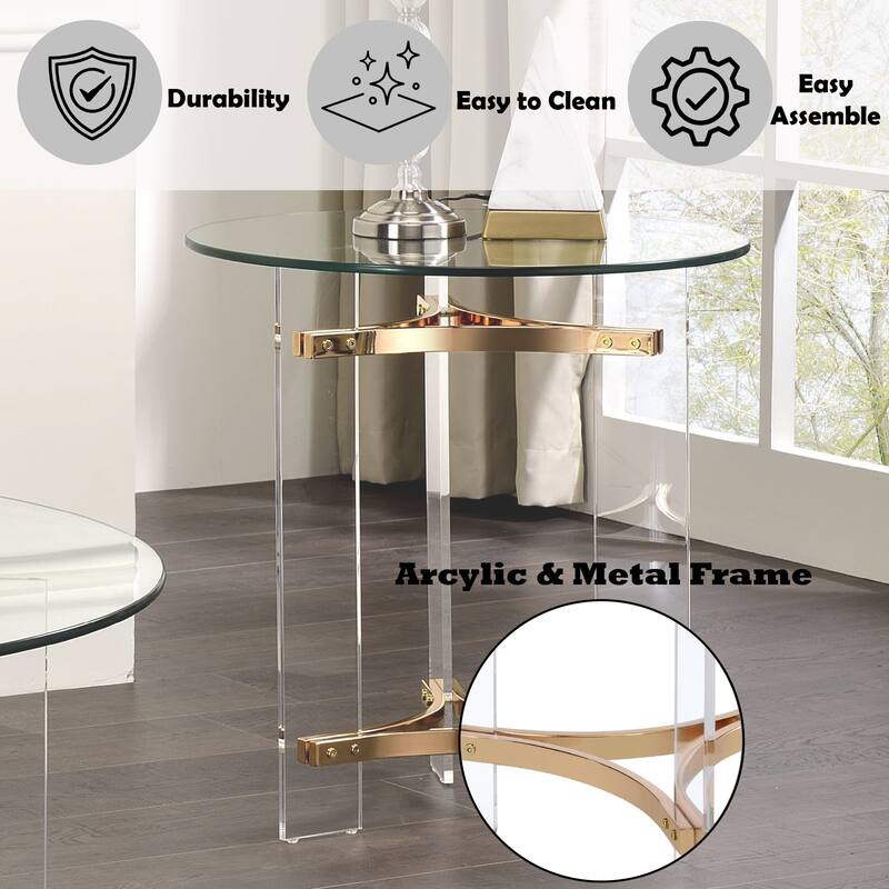 Modern and Durable End Table with Tempered Glass and Stylish Frame