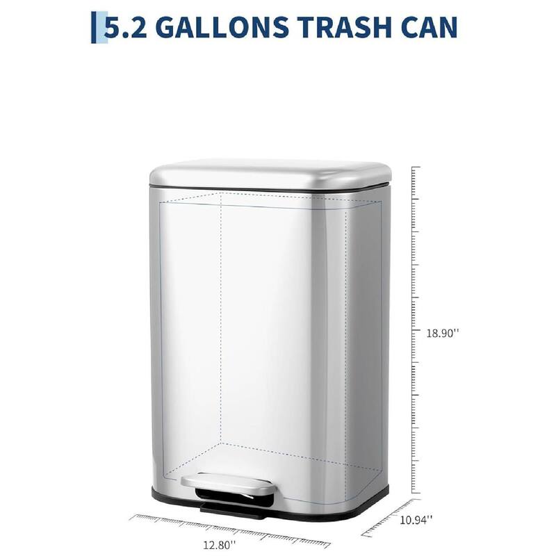 5.2 Gal Fingerprint-Proof Step Rubbish Bin, Trash Can for Bathroom, Kitchen