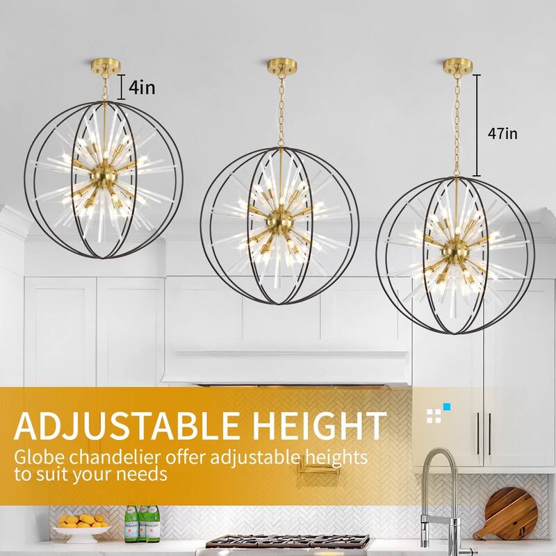 Modern Chandelier 35" 10-light Black and Gold Orb