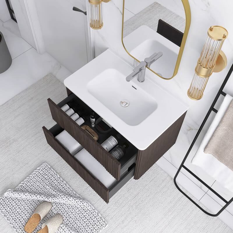 Floating Bathroom Vanity Integrated White Ceramic Sink