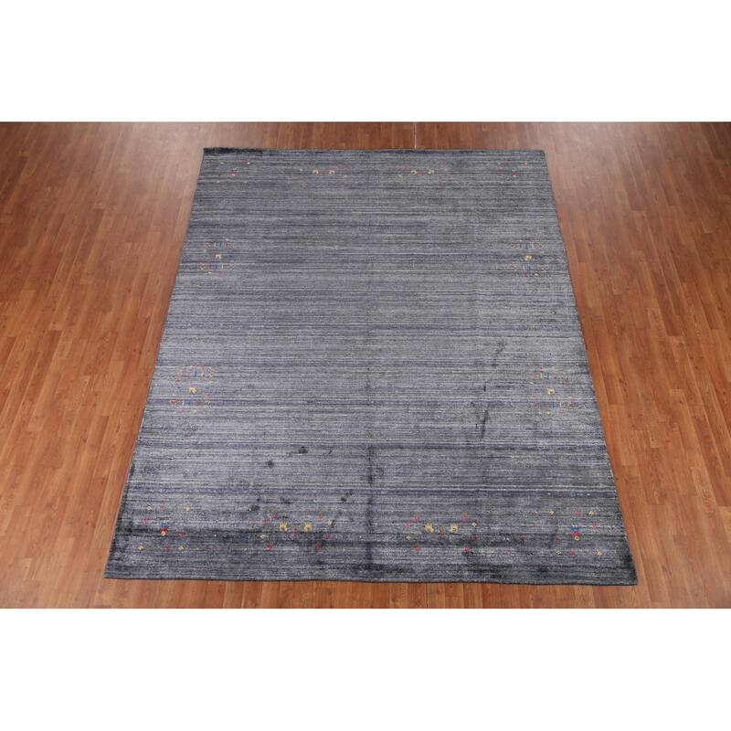 Grays & Blues Gabbeh Oriental Area Rug Handmade Silk Carpet - 7'11" x 9'9"