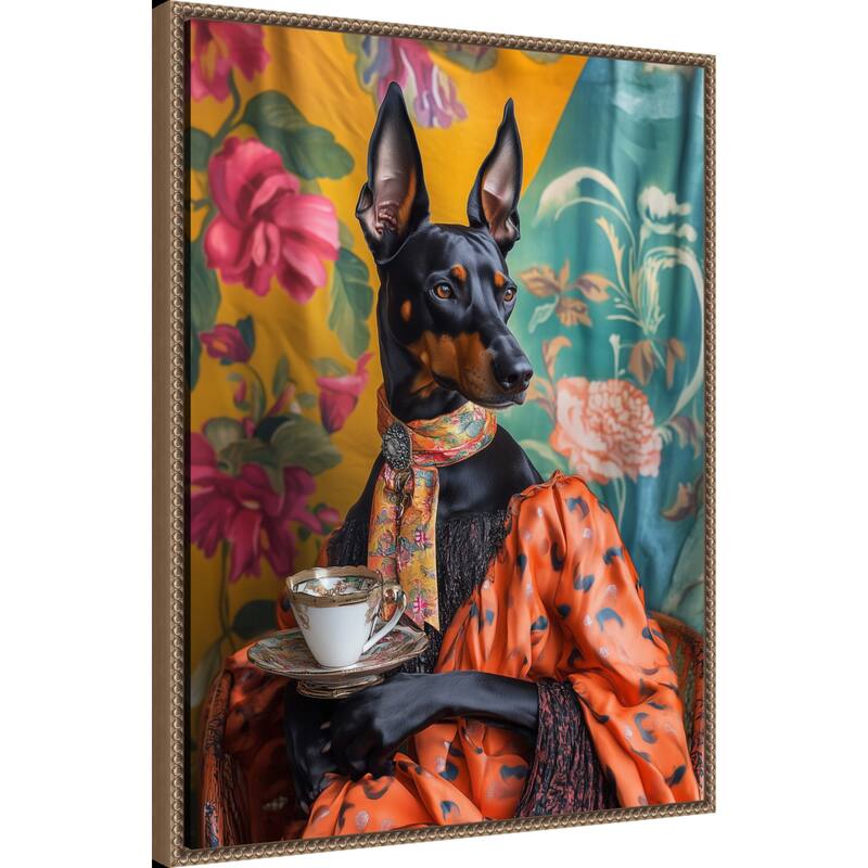 The Tea Connoisseur Doberman by Mowzu Framed Canvas Wall Art