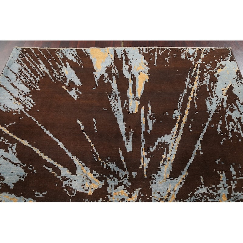 Contemporary Abstract Vegetable Dye Area Rug Hand-knotted Wool Carpet - 6'9" x 9'8"
