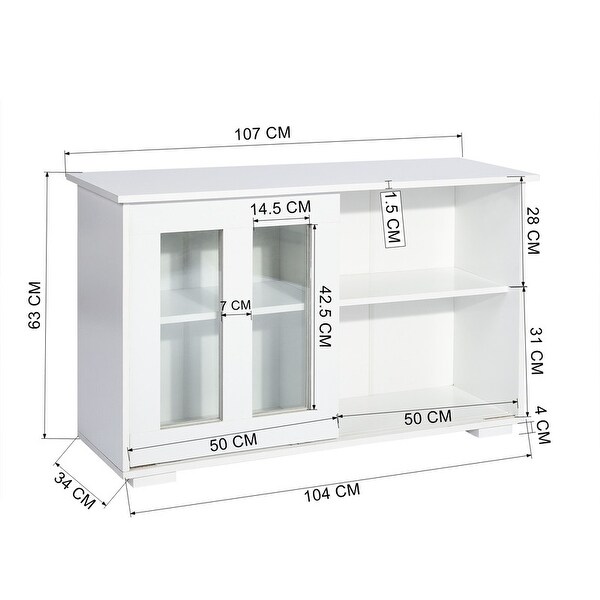 Storage Cabinet with Sliding Doors and Adjustable Shelves, White
