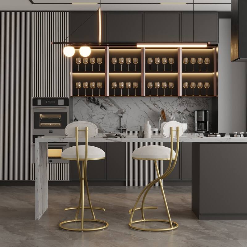 Round Bar Stool Armless Velvet Barstools with Back Set of 2 Upholstered Counter Chair for Dining Room, Kitchen Island