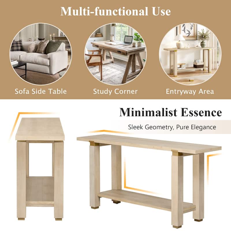 62.9" Modern Minimalist Console Table, Wooden Entryway Sofa Table Rectangular with Built-in Shelf for Living Room