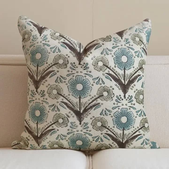 Fabdivine Linen Block Print Pillow Cover Living or Bed Room Floral, Vanshika