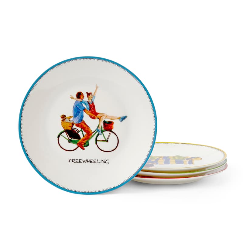 Kit Kemp for Spode Set of 4 Doodles Tidbit Plates - 6 Inch