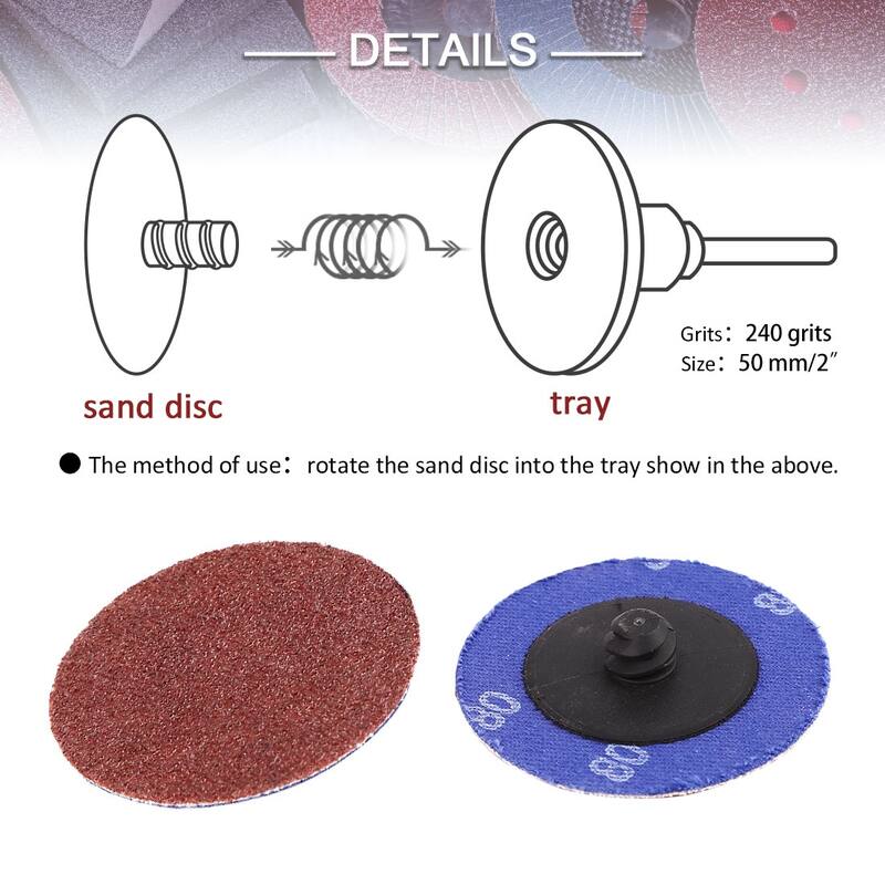 65 Pcs 2" Sanding Discs Nylon Roll Lock Surface Coarse Medium Fine Grit