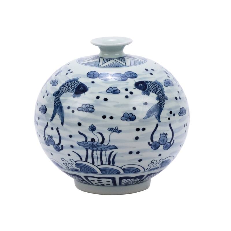 Blue & White Fish Pomegranate Vase