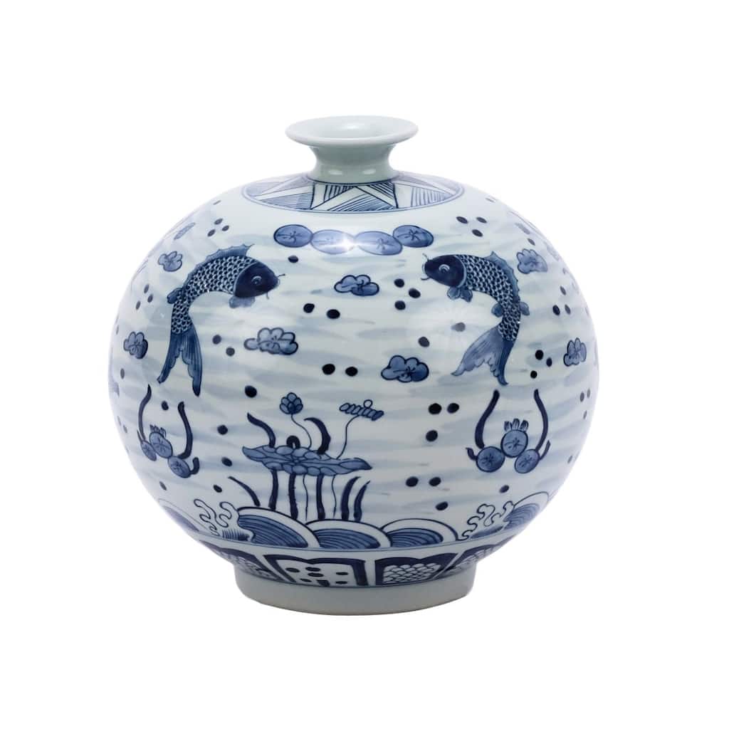 Blue & White Fish Pomegranate Vase