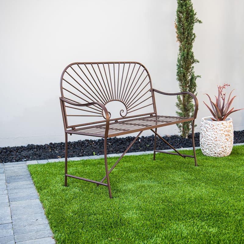 XBrand 44"L Iron Sun-Patterned Seat for Two Indoor/Outdoor Bench