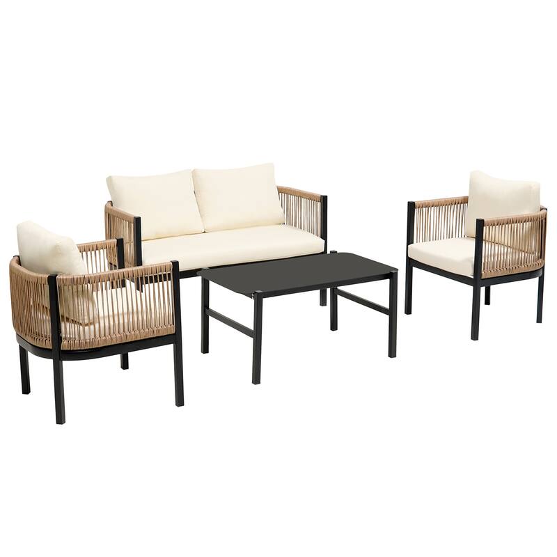 Multi-person Outdoor Sofa Set with Modular Design Iron Frame and Glass Table for Patios Backyards