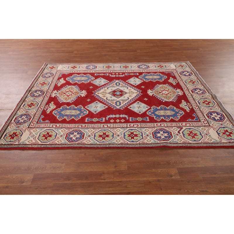 Oriental Red Kazak Rug Handmade Wool Carpet - 5'2" x 6'9"
