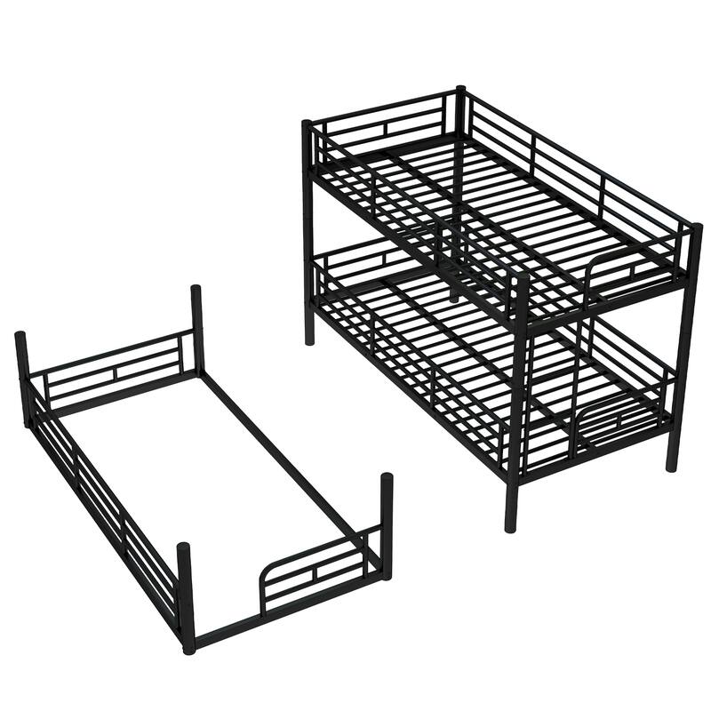 Twin over Twin over Twin Bunk Bed, Metal Triple Bunk Bed with Safety Guardrails, Heavy-duty Bunk Bed with Noise-reduced Design