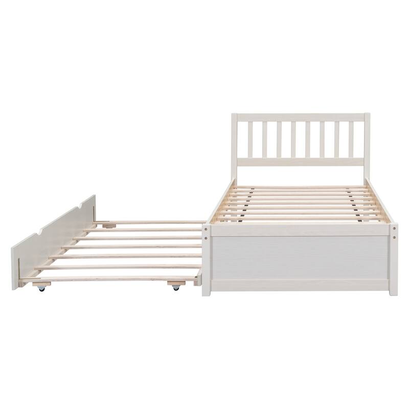 Twin Size Wooden Platform Bed Frame with Trundle Bed & Headboard