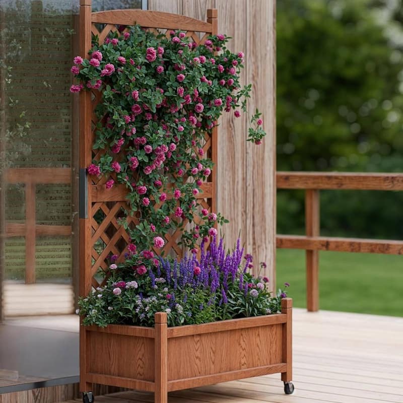 Elevated Raised Garden Bed with Trellis Drainage Holes & Wheels
