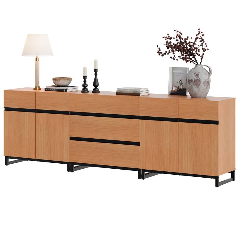 WAMPAT Modern TV Stand for TVs up to 100 inch, 3 in 1 TV Console with Adjustable Shelves and 3 Drawers for Living Room,Bedroom