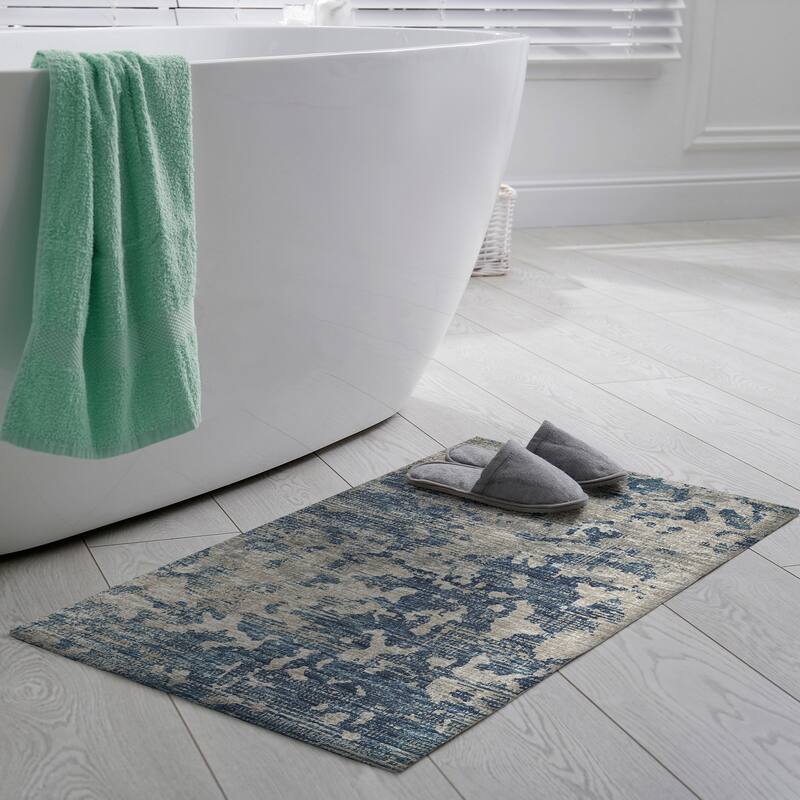 Indoor/ Outdoor Accord Modern Abstract Polyester Washable Rug New - 1'8" x 2'6" - Navy Taupe